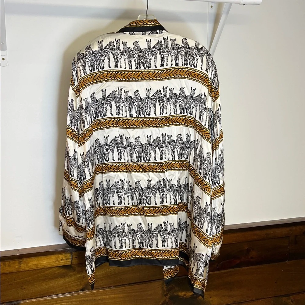 Vintage Jessica Holbrook 100% Silk Zebra Print Patterned Button Down Top- 3X - Picture 2 of 5